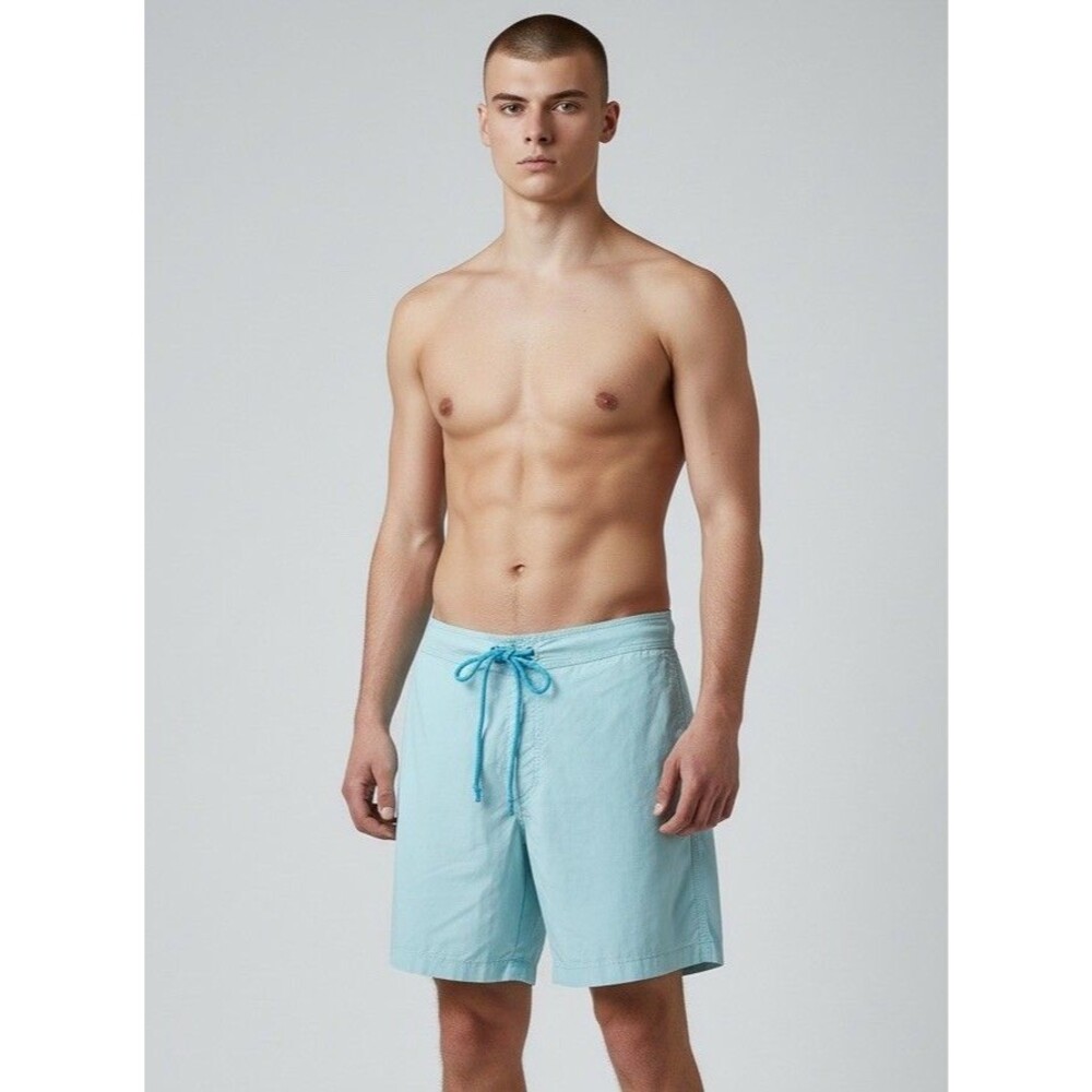 Gucci Maxi Swim Trunks Small Aqua Blue Drawstring Mesh Lined Board Shorts